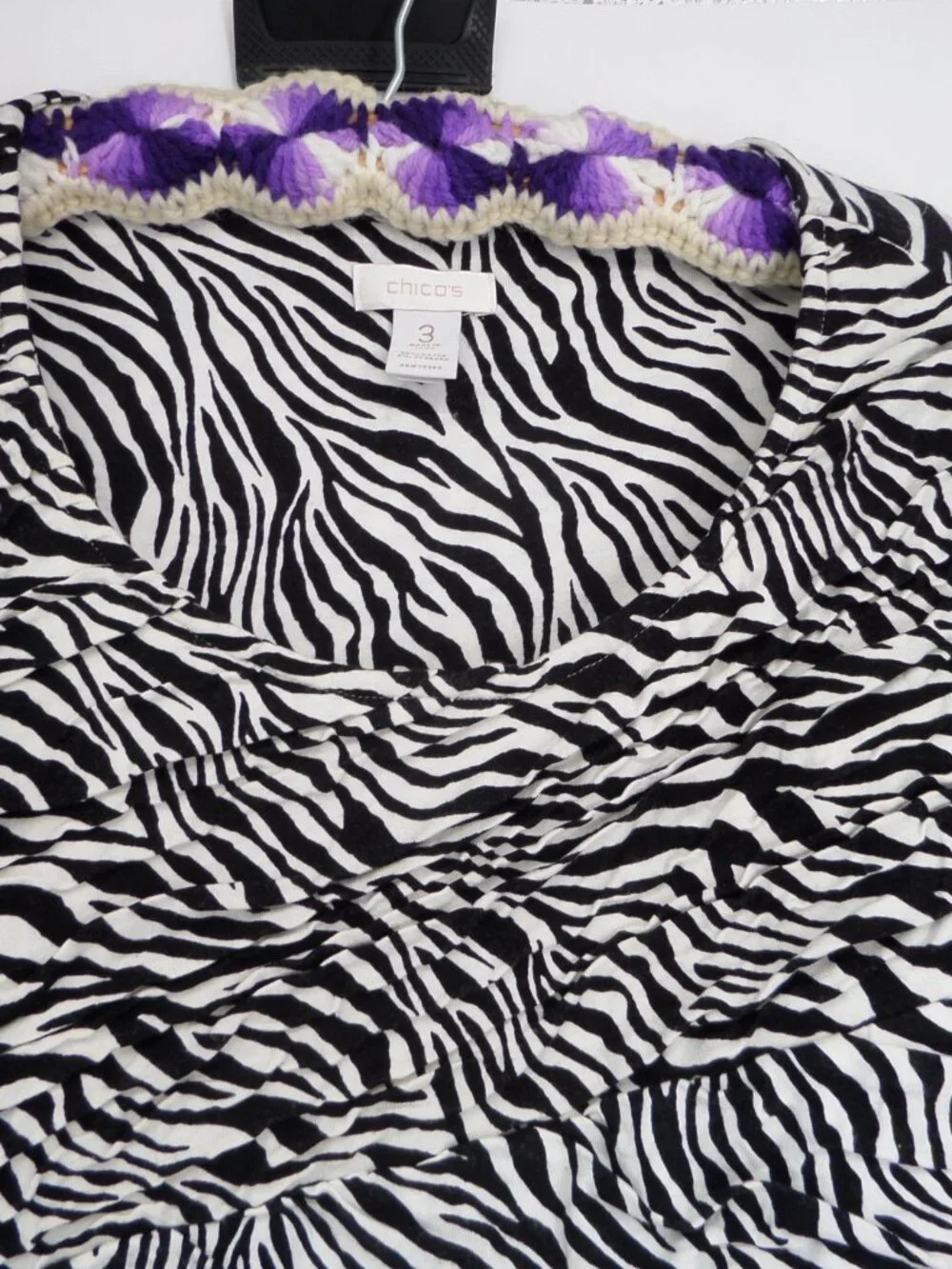 Chico's Women's 3/4 Sleeve Black n White Zebra Print Top Size 3 US XL - Picture 2 of 6